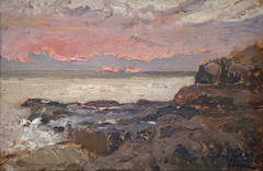 Sunset on the Coast, oil painting by french artist Cabié