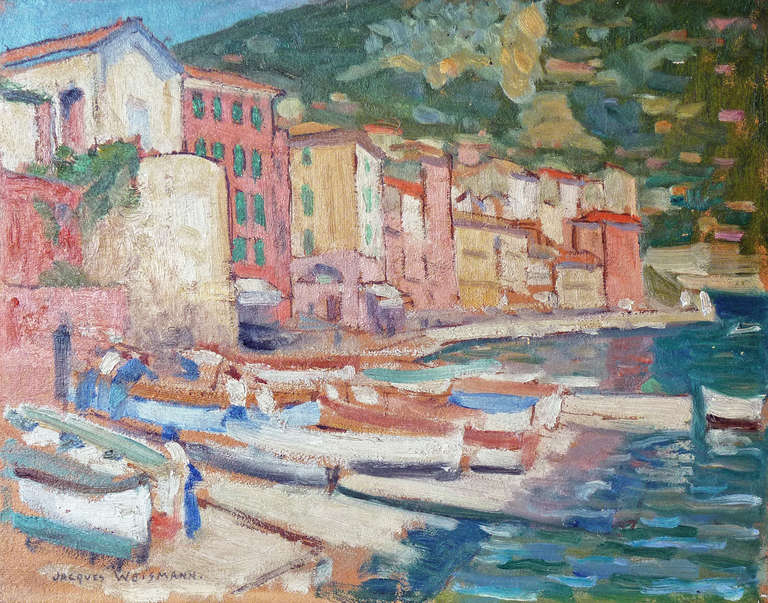 Landscape Painting Jacques Weismann - Peinture à l'huile impressionniste de Villefranche-sur-Mer