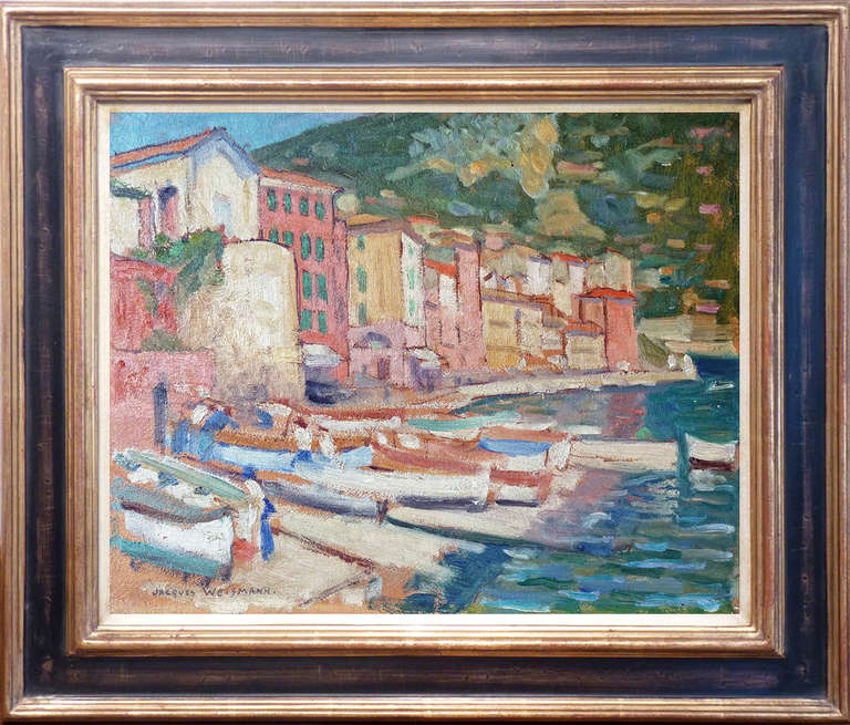 Peinture à l'huile impressionniste de Villefranche-sur-Mer - Painting de Jacques Weismann