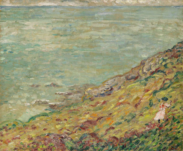 Louis Valtat Landscape Painting - Promeneuse au bord de la mer - French Impressionist Oil Painting