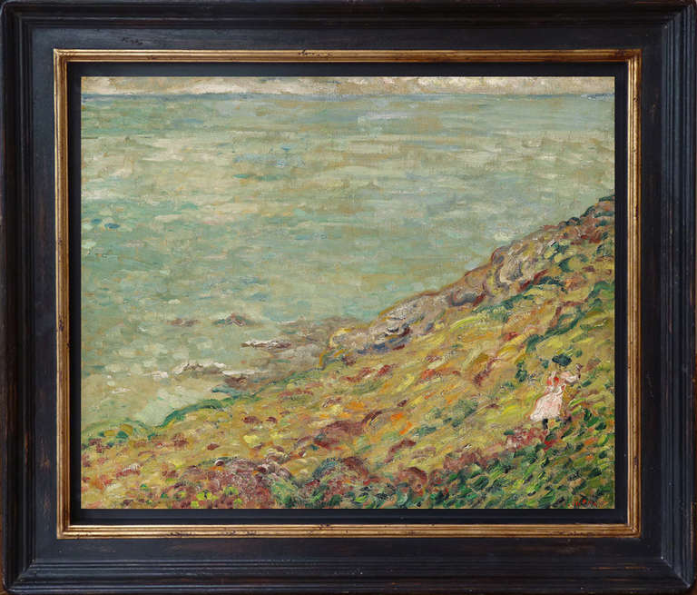 Promeneuse au bord de la mer - French Impressionist Oil Painting - Brown Landscape Painting by Louis Valtat