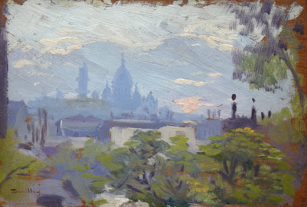 View of Sacré-Cœur, Montmartre, Paris. Oilpainting by french artist Damblans - Painting by Eugène Damblans