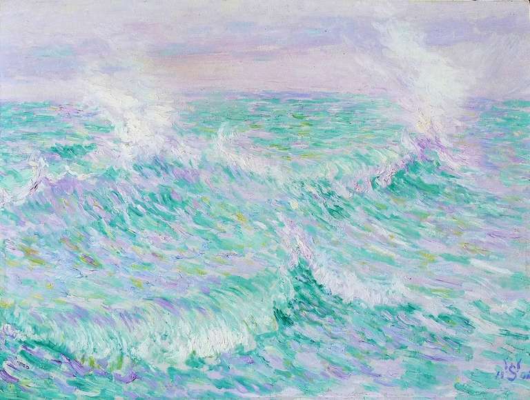 Willy Schlobach Landscape Painting - Les vagues (Breakers) By Schlobach, Co-founder Of Belgian Impressionism Movement