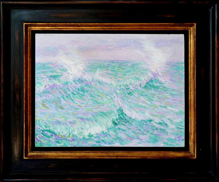 Les vagues (Breakers) By Schlobach, Co-founder Of Belgian Impressionism Movement - Painting by Willy Schlobach