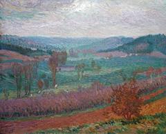 Paysage Limousin par Léon Detroy, peinture à l'huile néo-impressionniste
