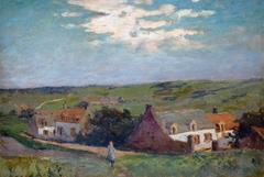 Cottages at Èquihen, Northern France, Oil painting by french artist Delbrouck