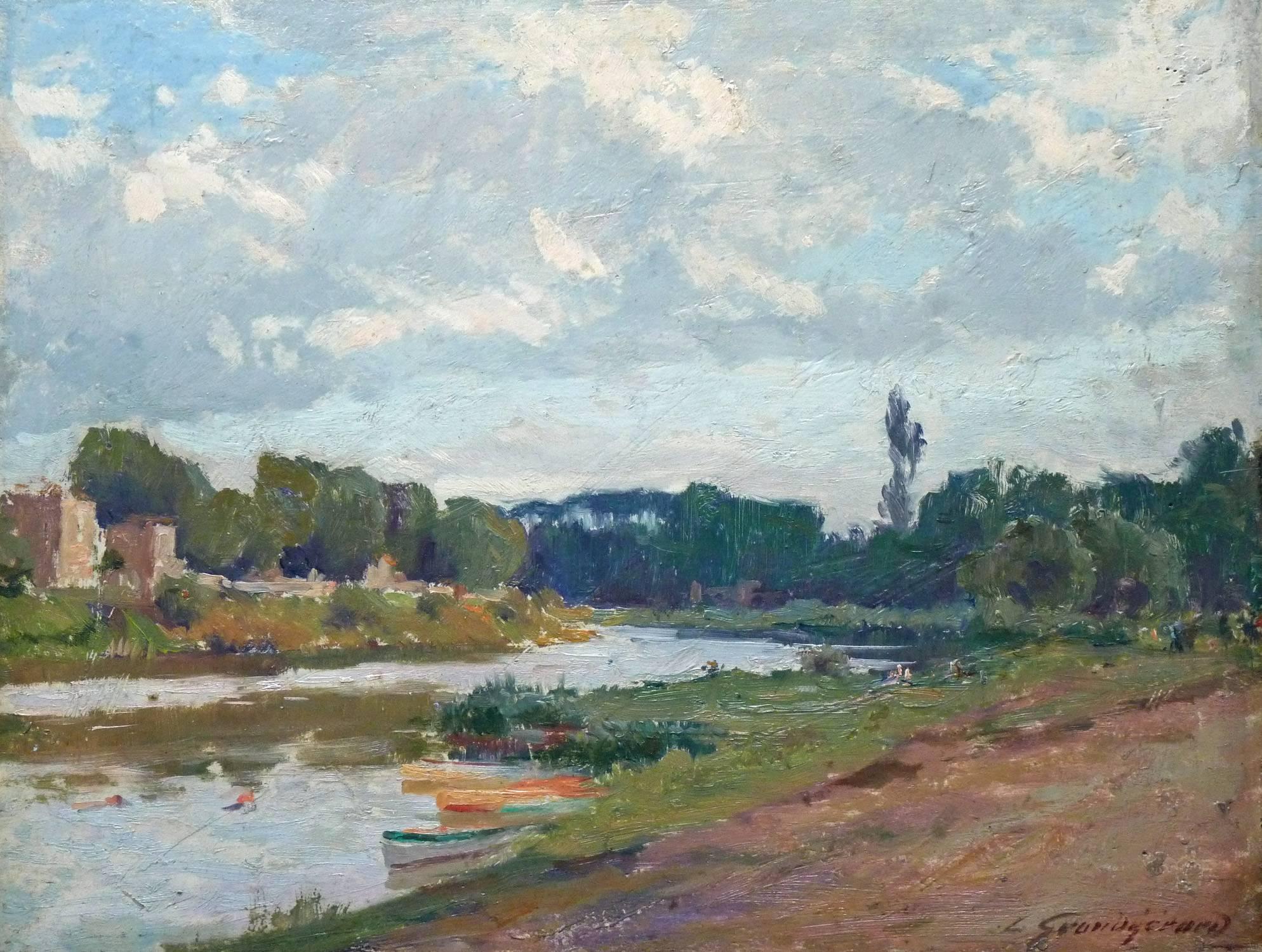 The Marne river near Perreux, Oil painting by french artist Grandgérard - Painting by Lucien Henri Grandgérard