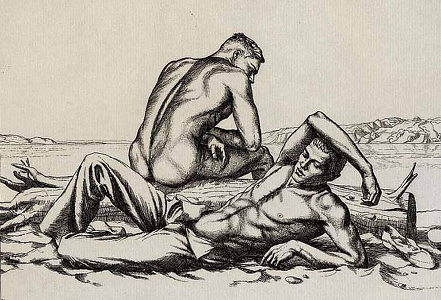 Paul Cadmus Portrait Print - Two Boys On A Beach No. 2