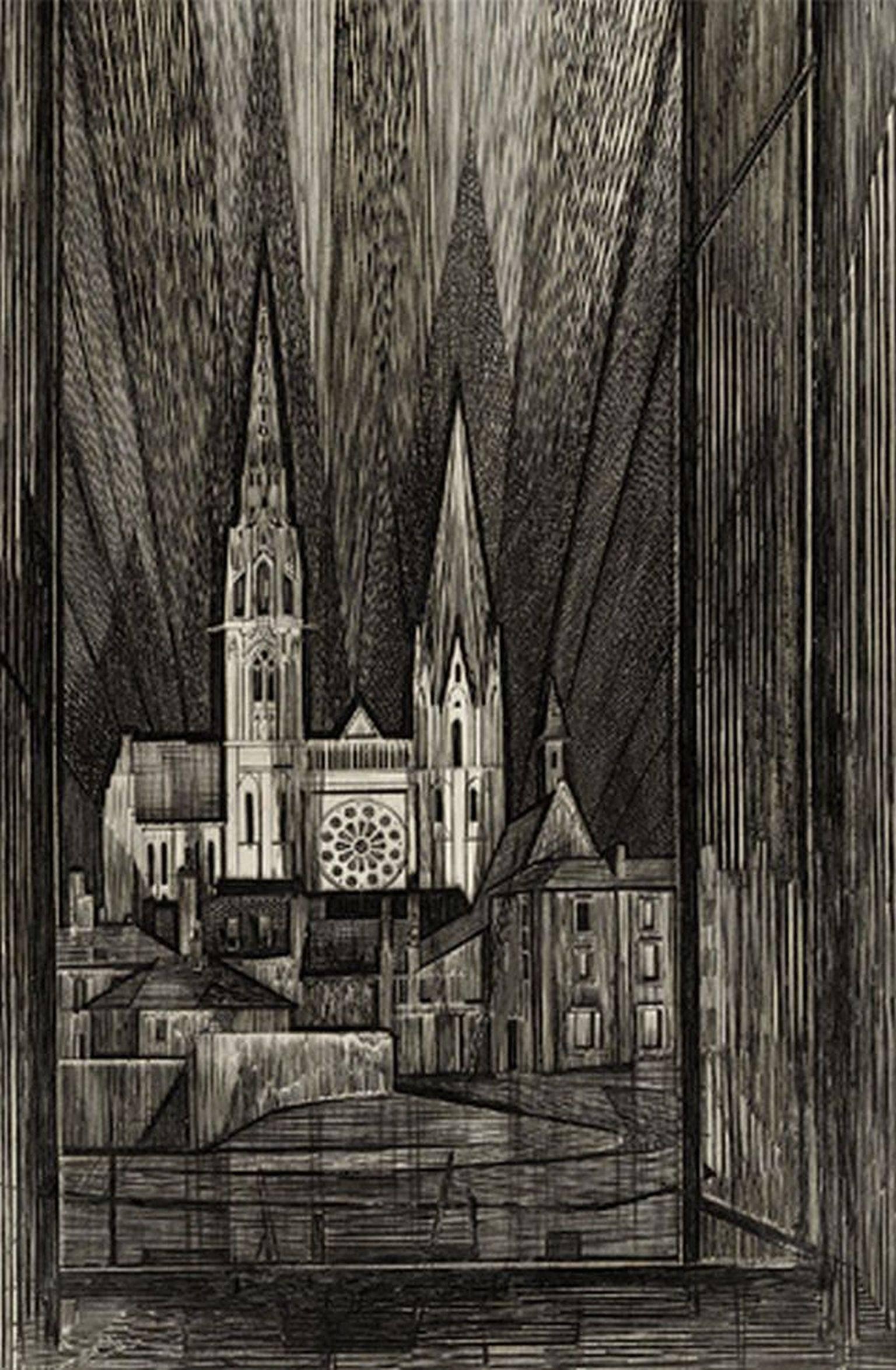 Armin Landeck Print - Chartes Cathedral