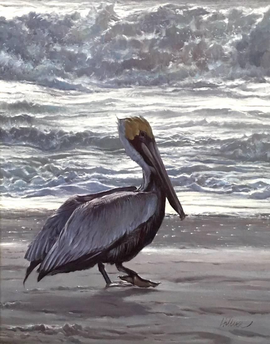 Matthew Hillier Animal Painting - Pelican on the Reach