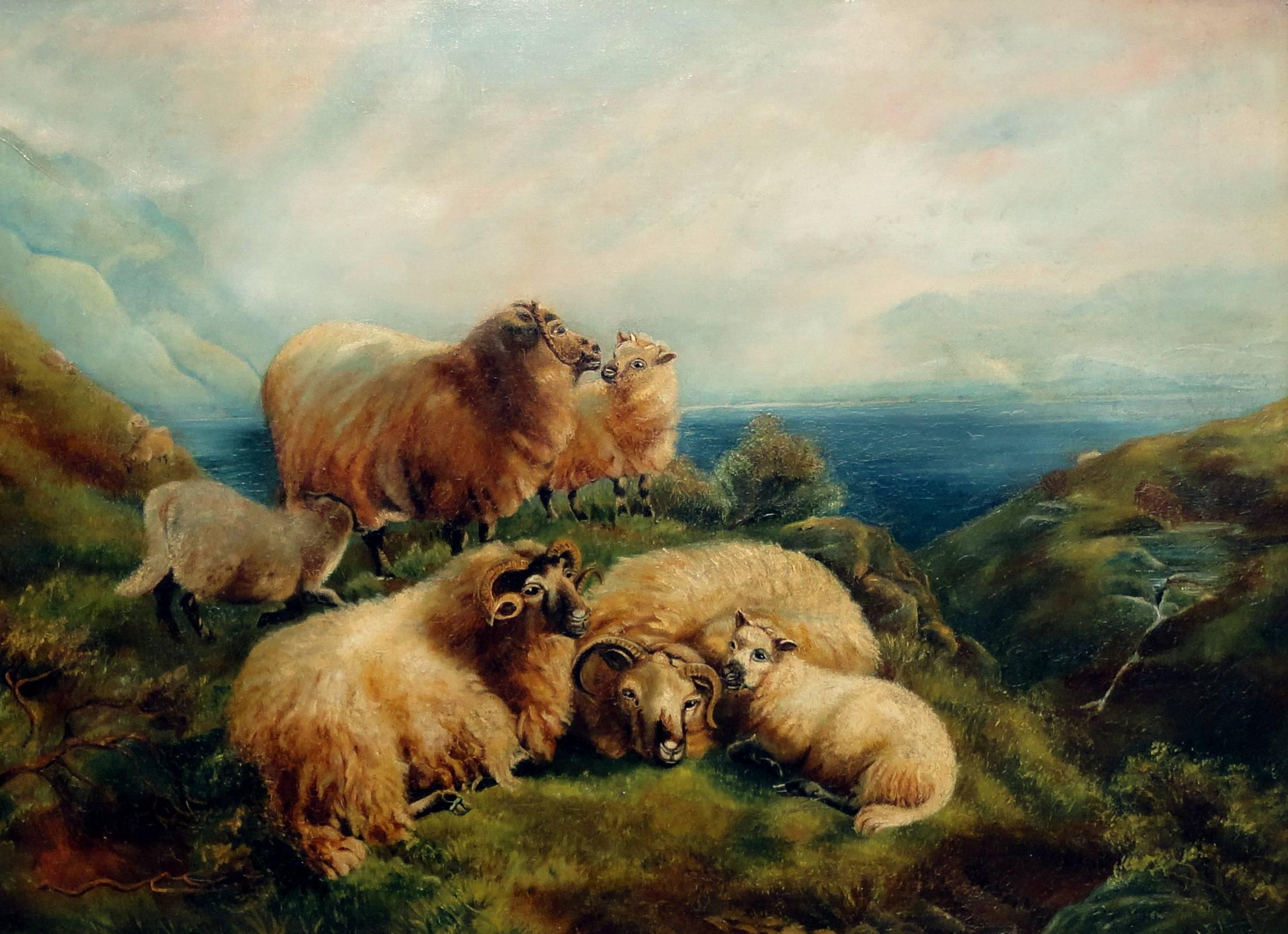 Highland Scene with Sheep - Painting by Sidney Yates Johnson