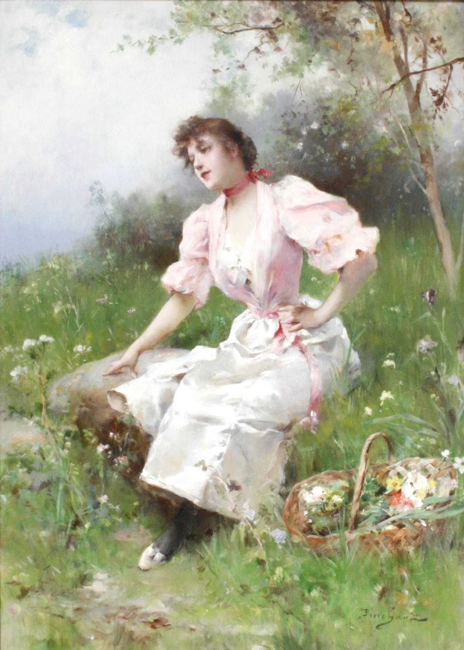 Collecting Wildflowers - Painting by Emile Auguste Pinchart