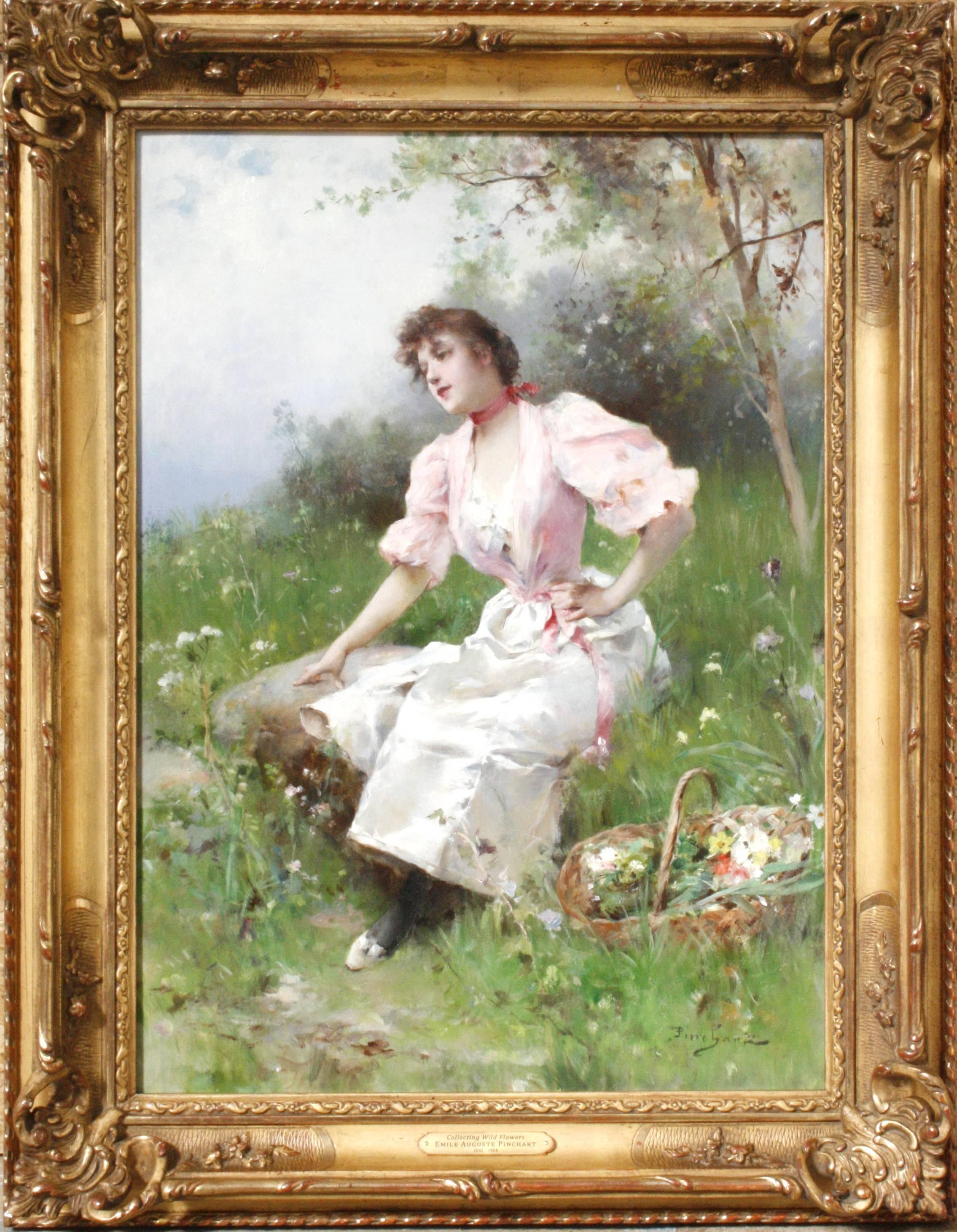 Emile Auguste Pinchart Figurative Painting - Collecting Wildflowers