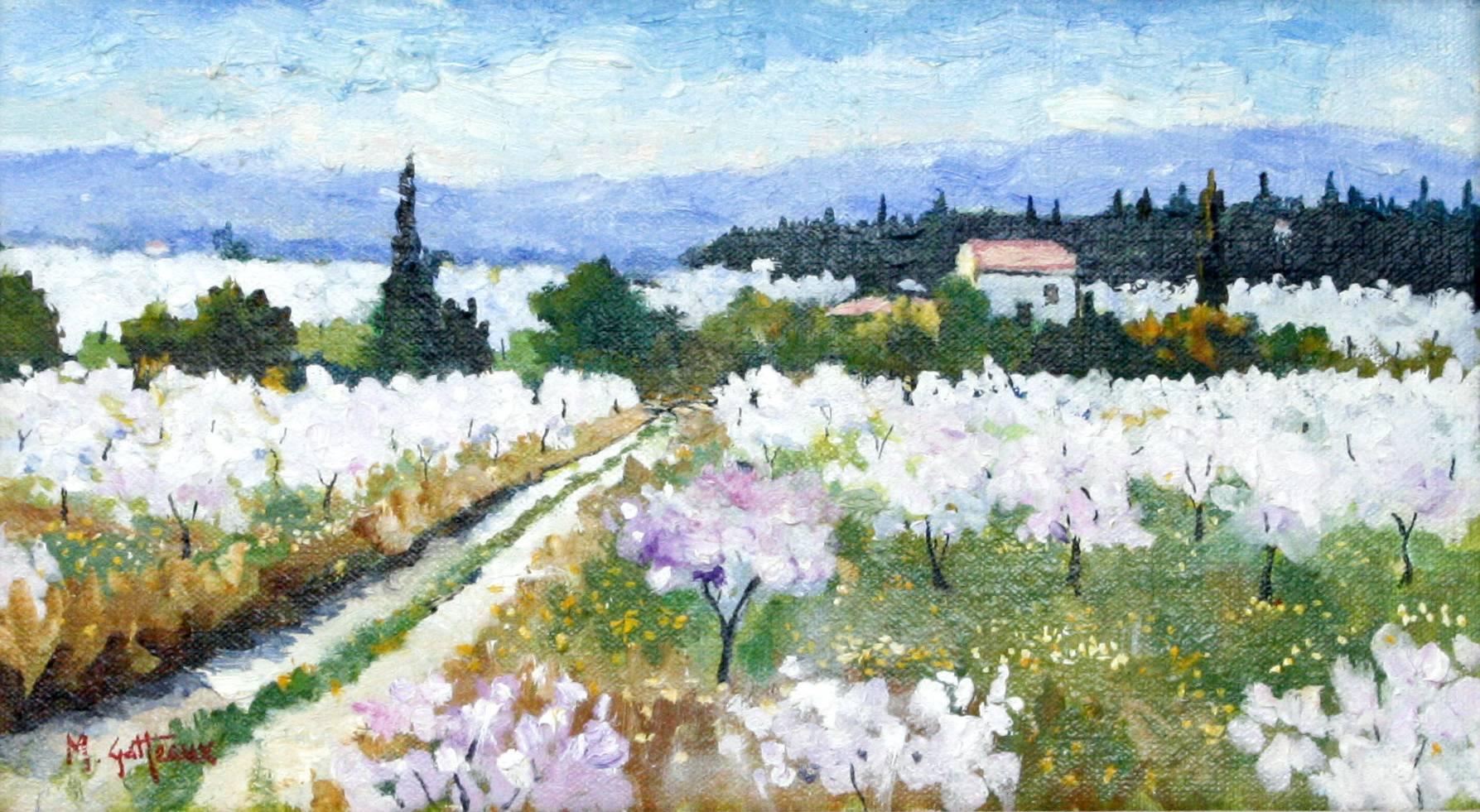 Almond Blossom, Andalucia - Painting by Marcel Gatteaux