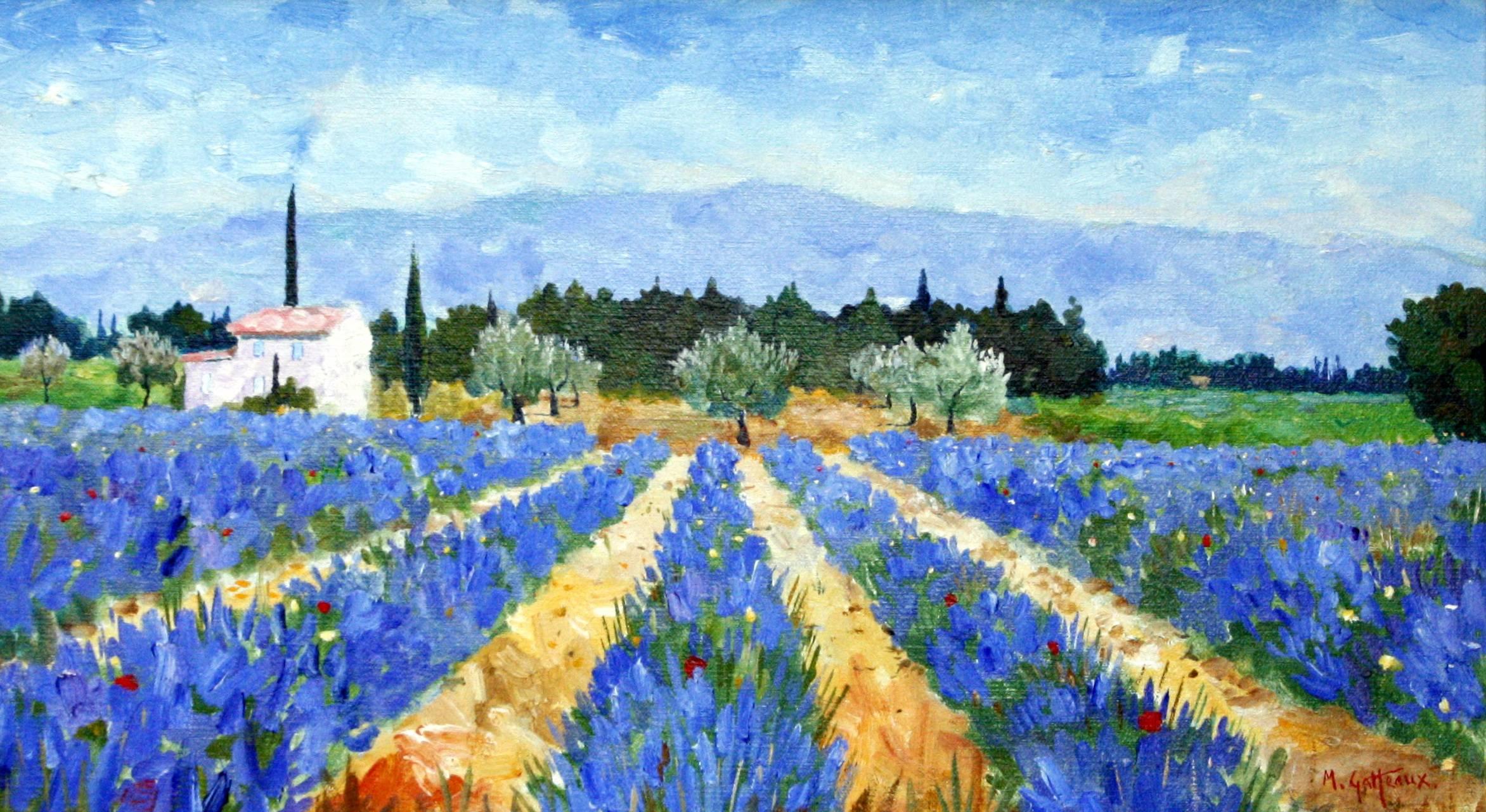 Lavender, Provence - Painting by Marcel Gatteaux