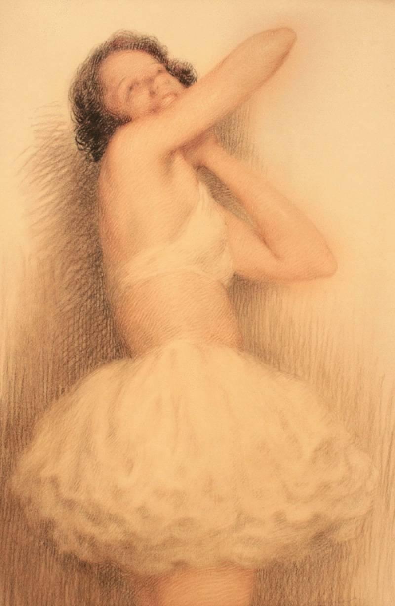 Figurative Art Lucien Boulier - La ballerina, un dessin original au pastel  d'une ballerine