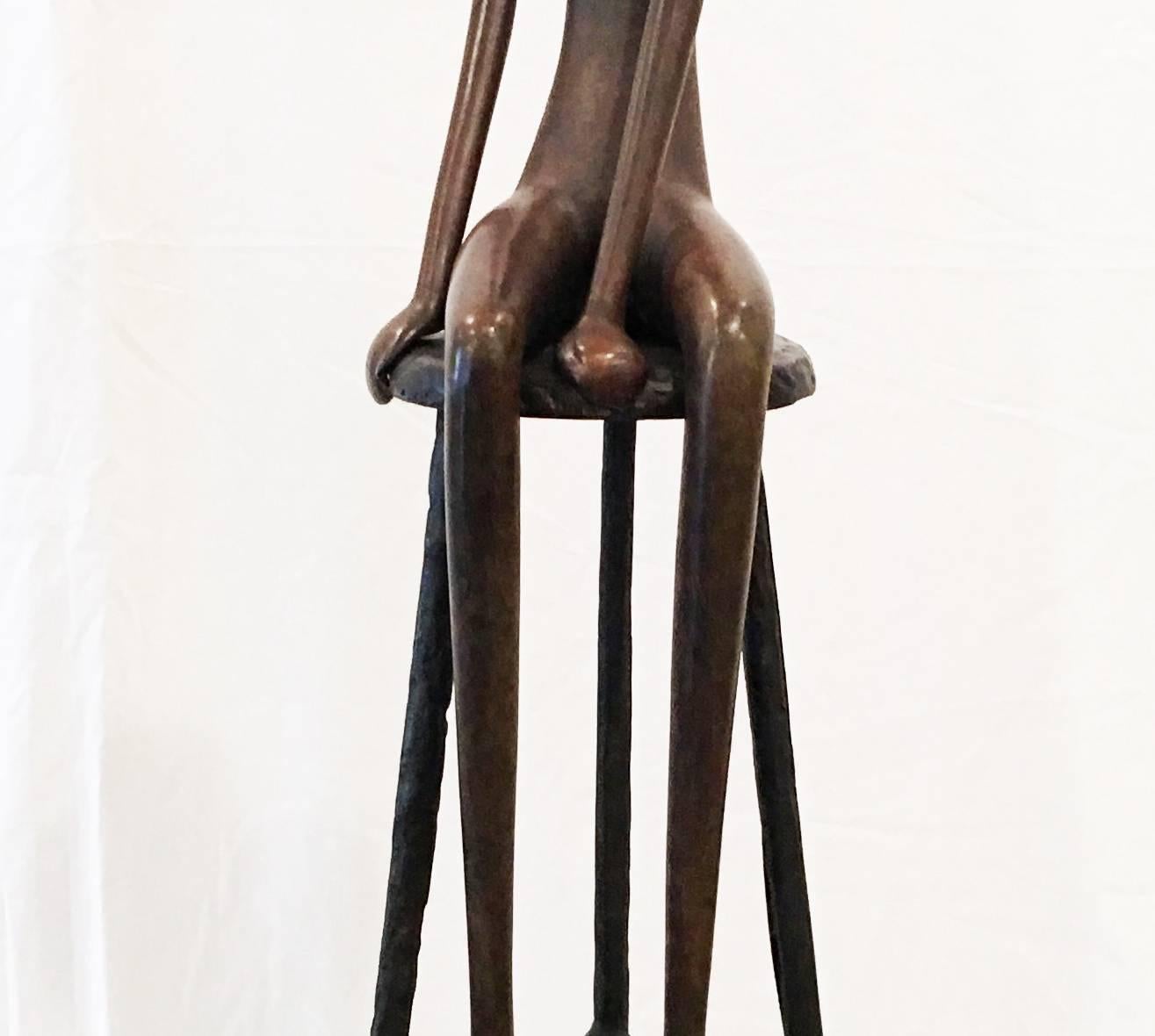Man on Stool, Bronze Sculpture - Edition 7 of 25 - Gold Figurative Sculpture by Ruth Bloch