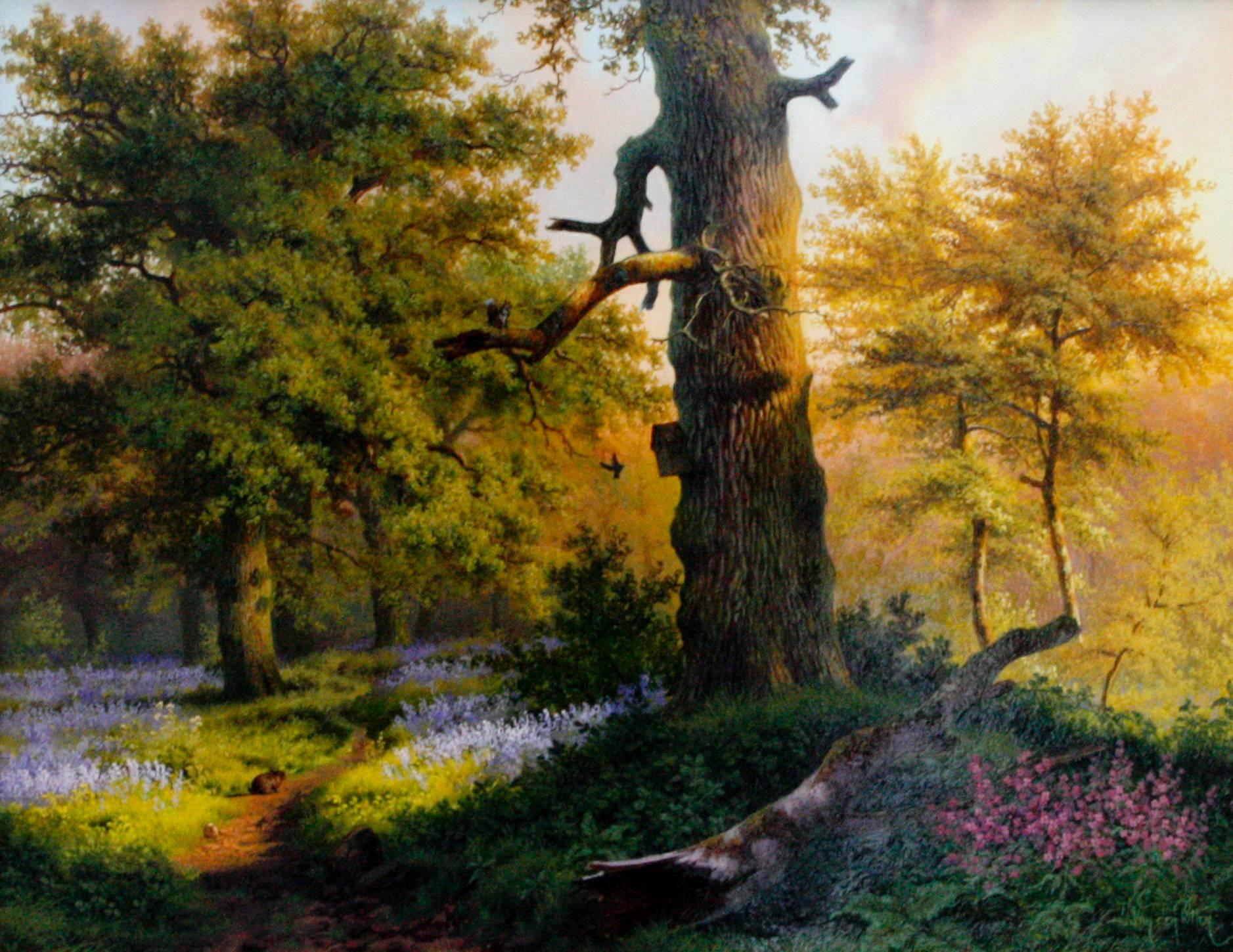 Bluebells, Fawsley - Painting by Daniel Van Der Putten