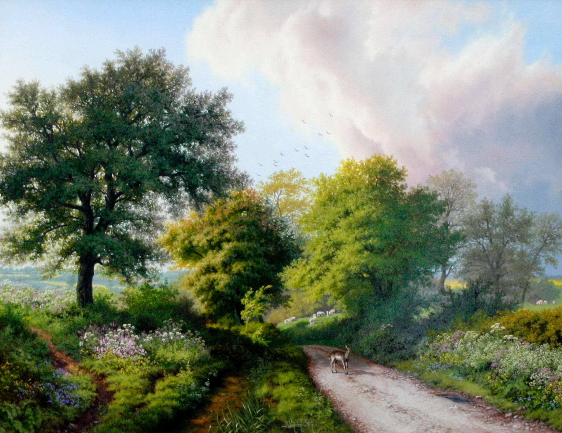 Road to Warwickshire in Spring - Painting by Daniel Van Der Putten