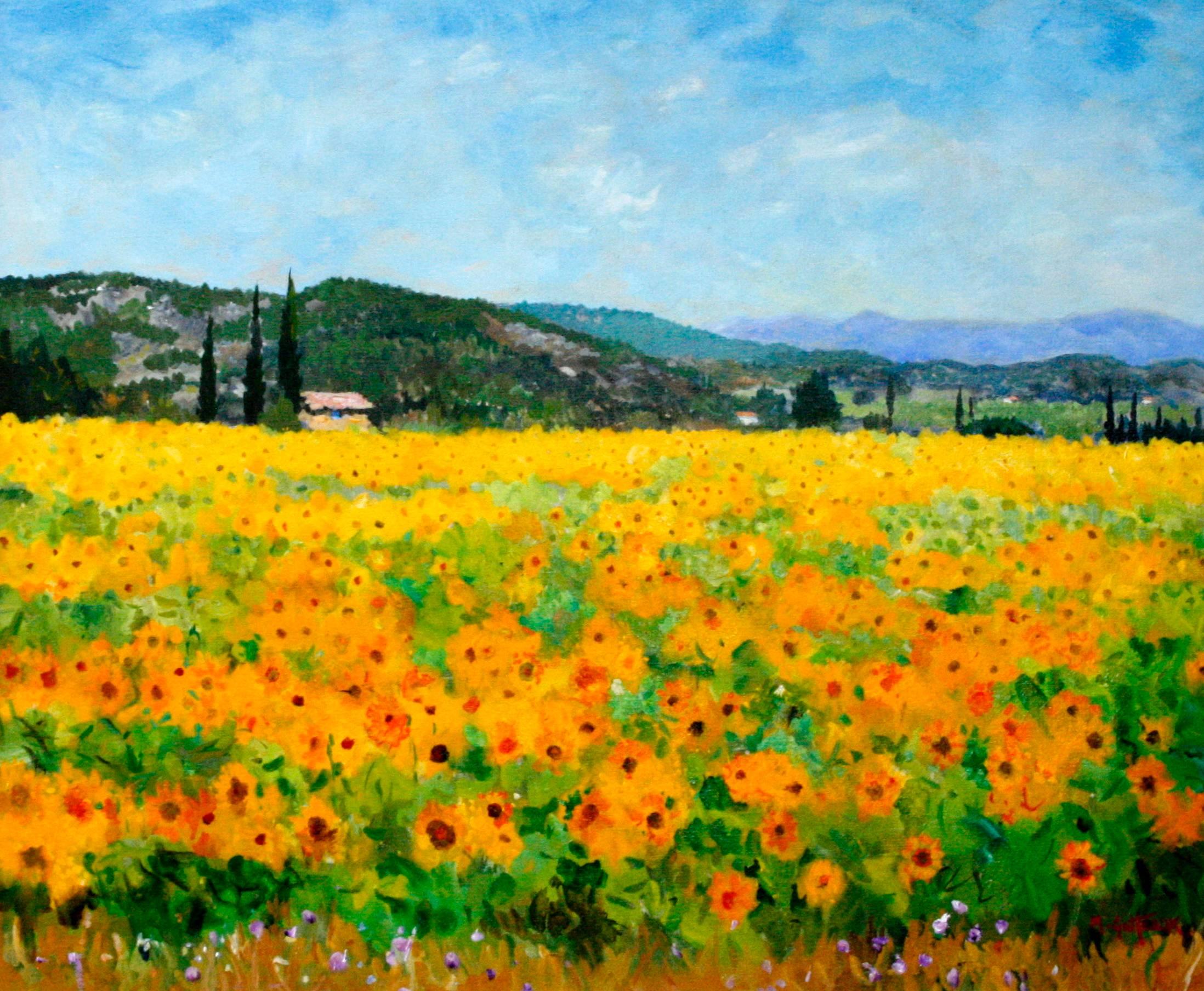 Sunflowers, Tarascon Provence - Painting by Marcel Gatteaux
