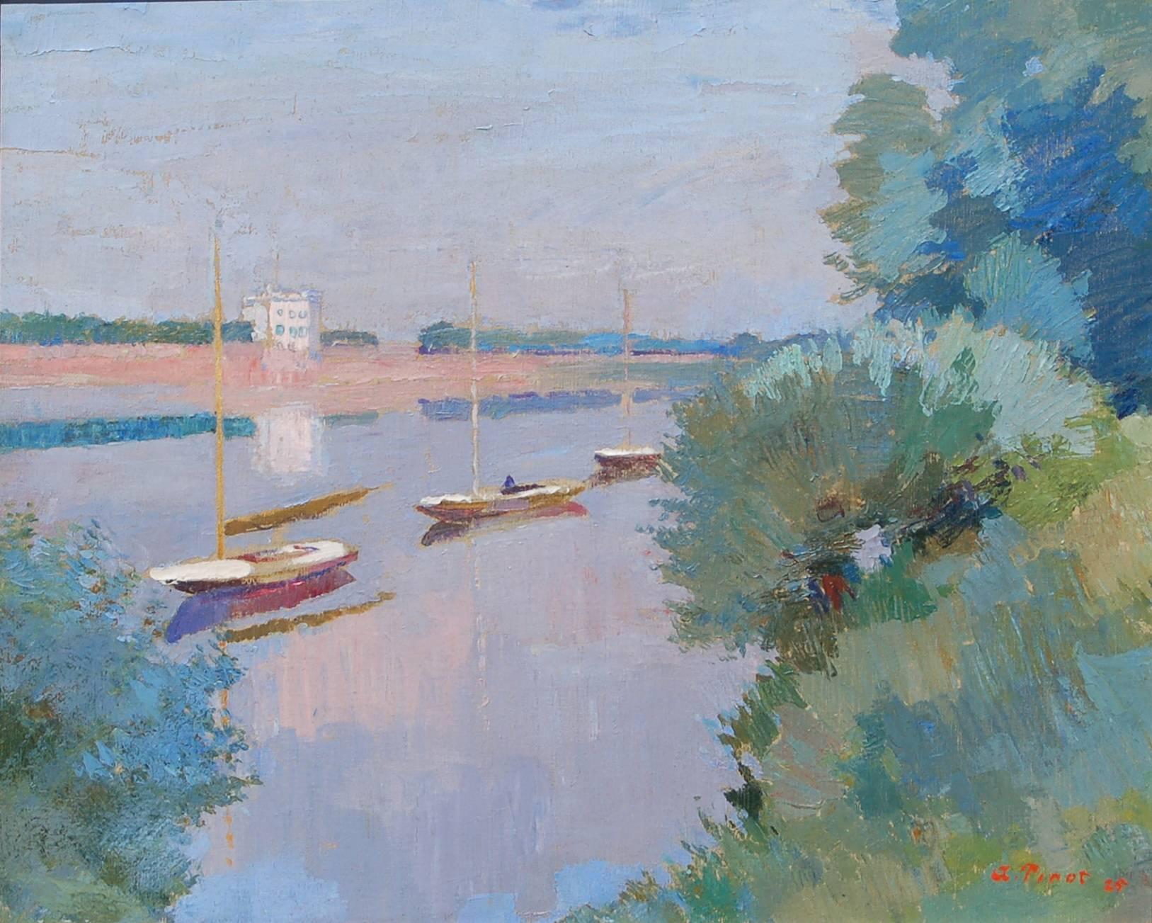 La Seine at Nantes - Painting by Albert Pinot