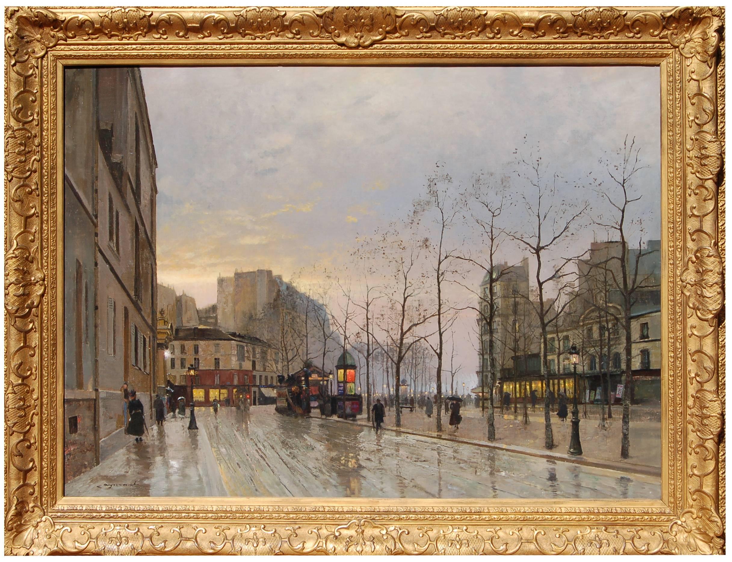 Emile Cagniart Landscape Painting - Paris at Night, Boulevard Rochechouart