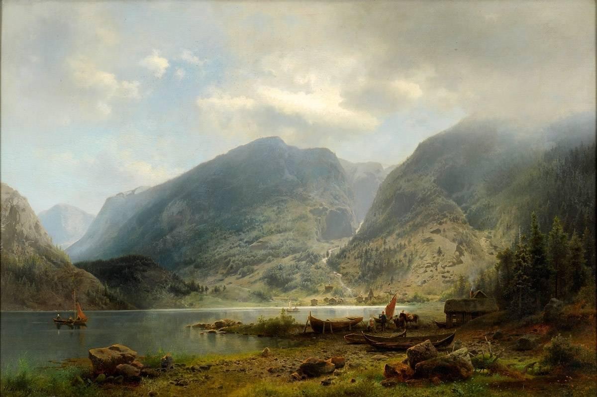 Hermann Ottomar Herzog Landscape Painting - The Alpine Lake