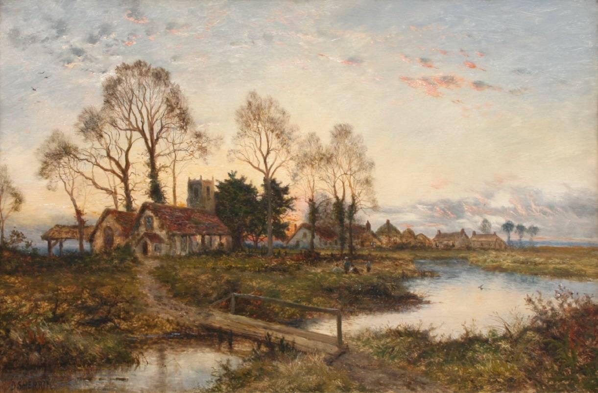 The Village at Dusk - Painting by Daniel Sherrin