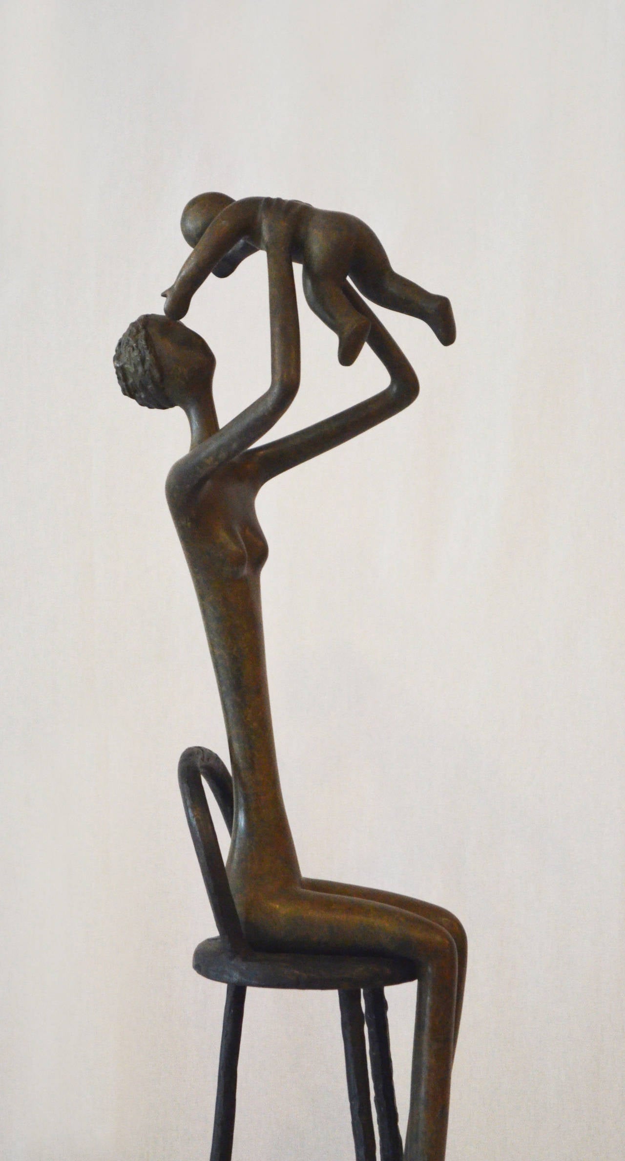 Mother and Son on Stool - Sculpture by Ruth Bloch