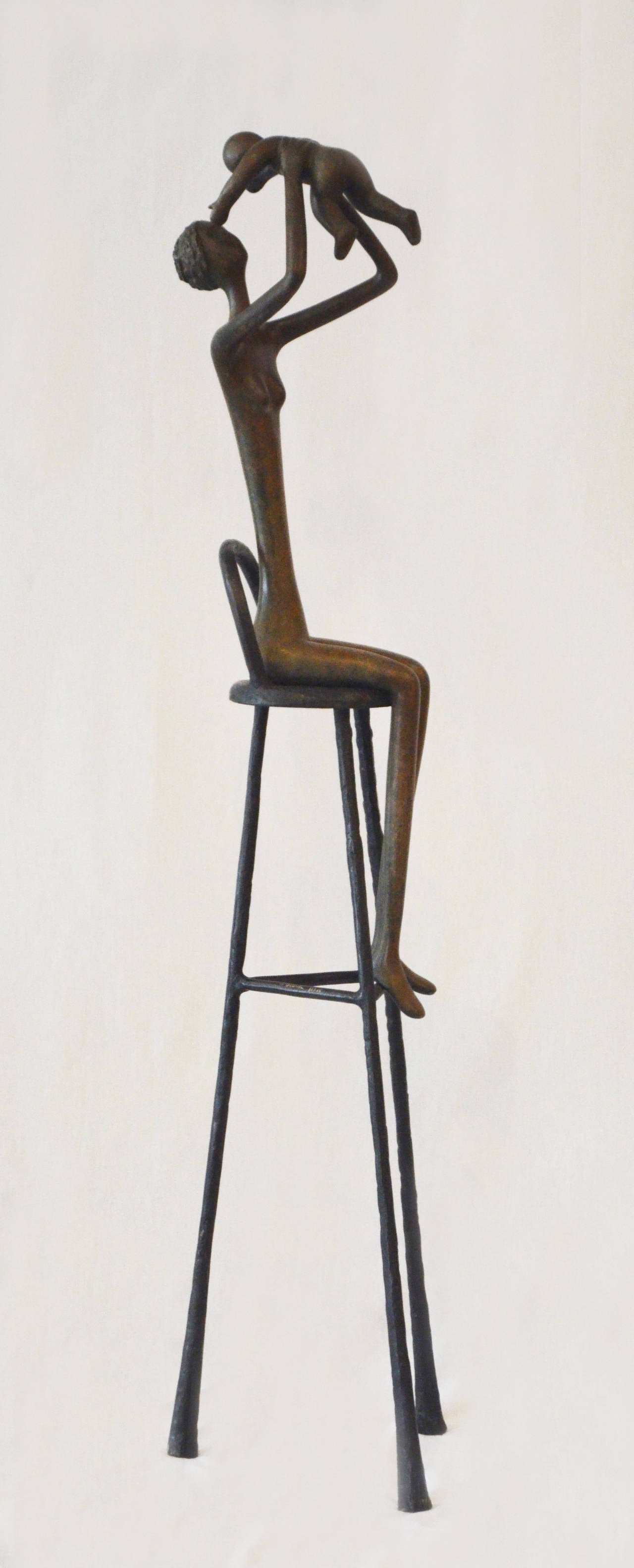 Ruth Bloch Figurative Sculpture - Mother and Son on Stool