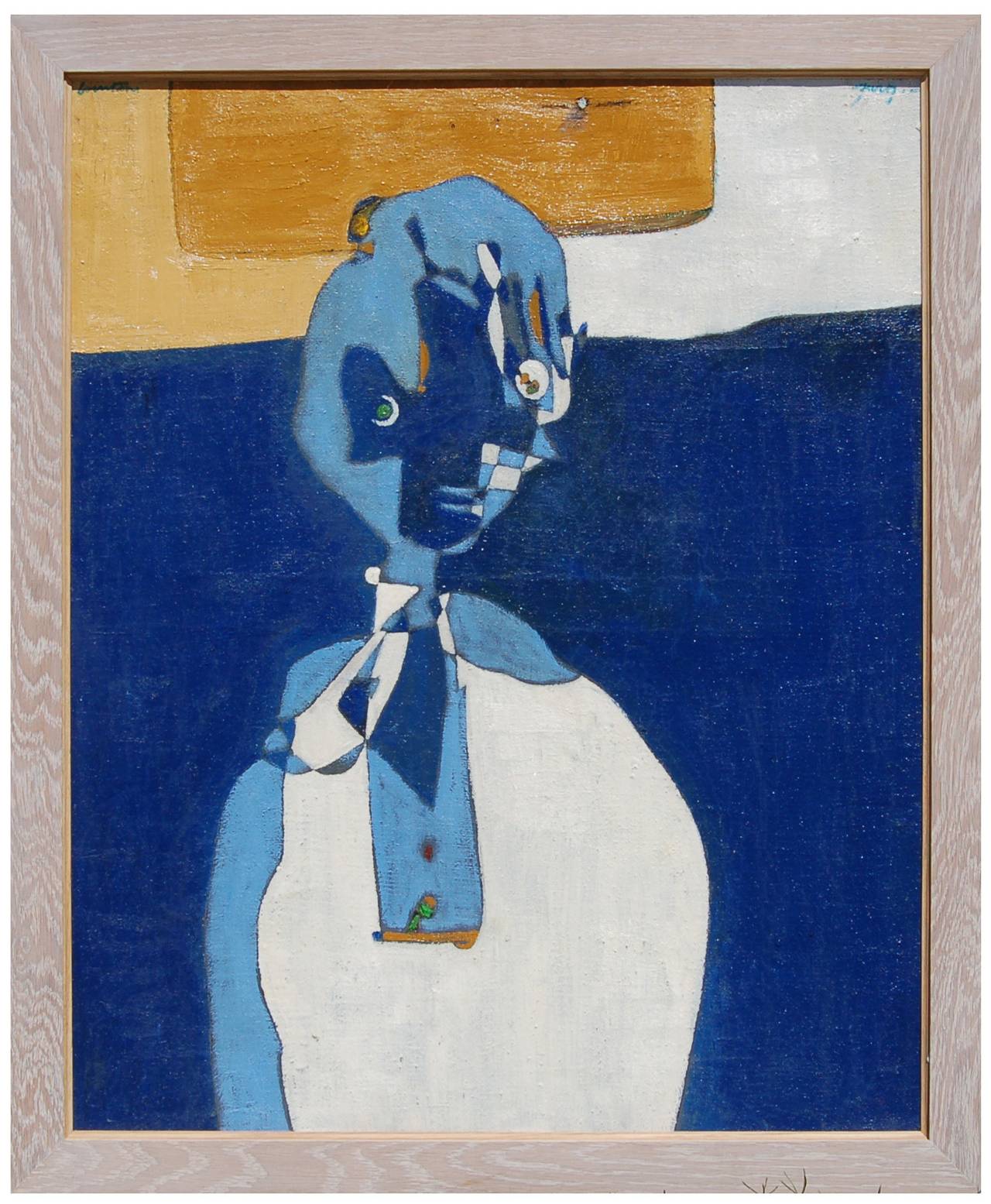 Pierre (Baron) Courtens Abstract Painting - Homme Bleu et Blanc