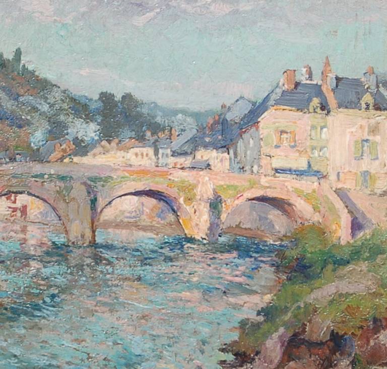 Pont Sur La Semois - Brown Landscape Painting by Paul Leduc