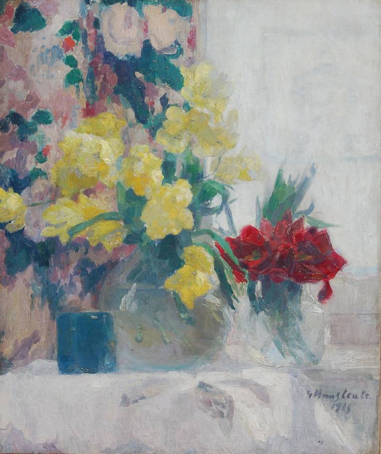 Still Life with Flowers - Painting by Gaston Haustrate