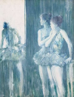The Dancers Impressionist Oil on Board Painting, Framed, Circa 1990s
