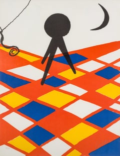 1960s Signed Tabour A Trois Pieds Lithograph Print, Abstract Geometric