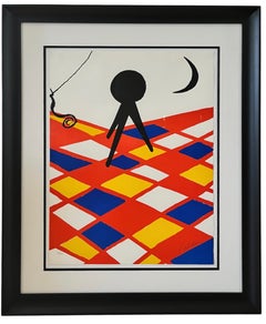 1960s Signed Tabour A Trois Pieds Lithograph Print, Abstract Geometric