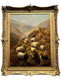 Hirte mit Schafherde, Realistisches Öl auf Leinwand, signiert, 1910-1919