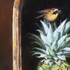 Peinture à l'huile sur l'ananas et la fauvette à gorge jaune, 21e siècle