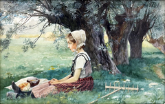 Elisabeth Sonrel (française, 1874-1953) - Femme bretonne se reposant sous un arbre