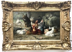 Cane nel capanno dei polli, Olio su tela, con cornice, Arte del XX secolo