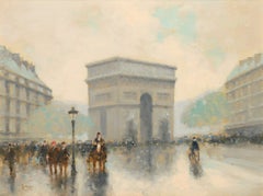 Arc de Triomphe peinture à l'huile sur toile, encadrée, 20ème siècle, 12x16