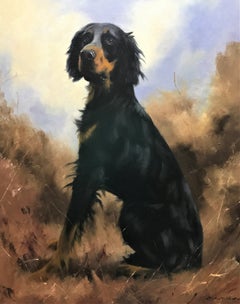 Study of a Gordon Setter, original oil on canvas, 20thC British animal artist