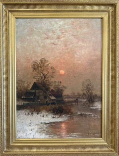Peinture à l'huile "Winter Glow", paysage réaliste, fin du 19e siècle