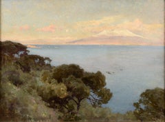 Pittura a olio impressionista del Golfo di Napoli, XX secolo, firmata