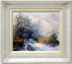 La dernière lueur du jour : Peinture à l'huile réaliste, encadrée 20.5x23