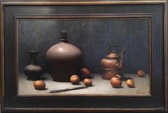 Norwegian Teapot Painting, Realist Style, Oil on Canvas, 21st Century