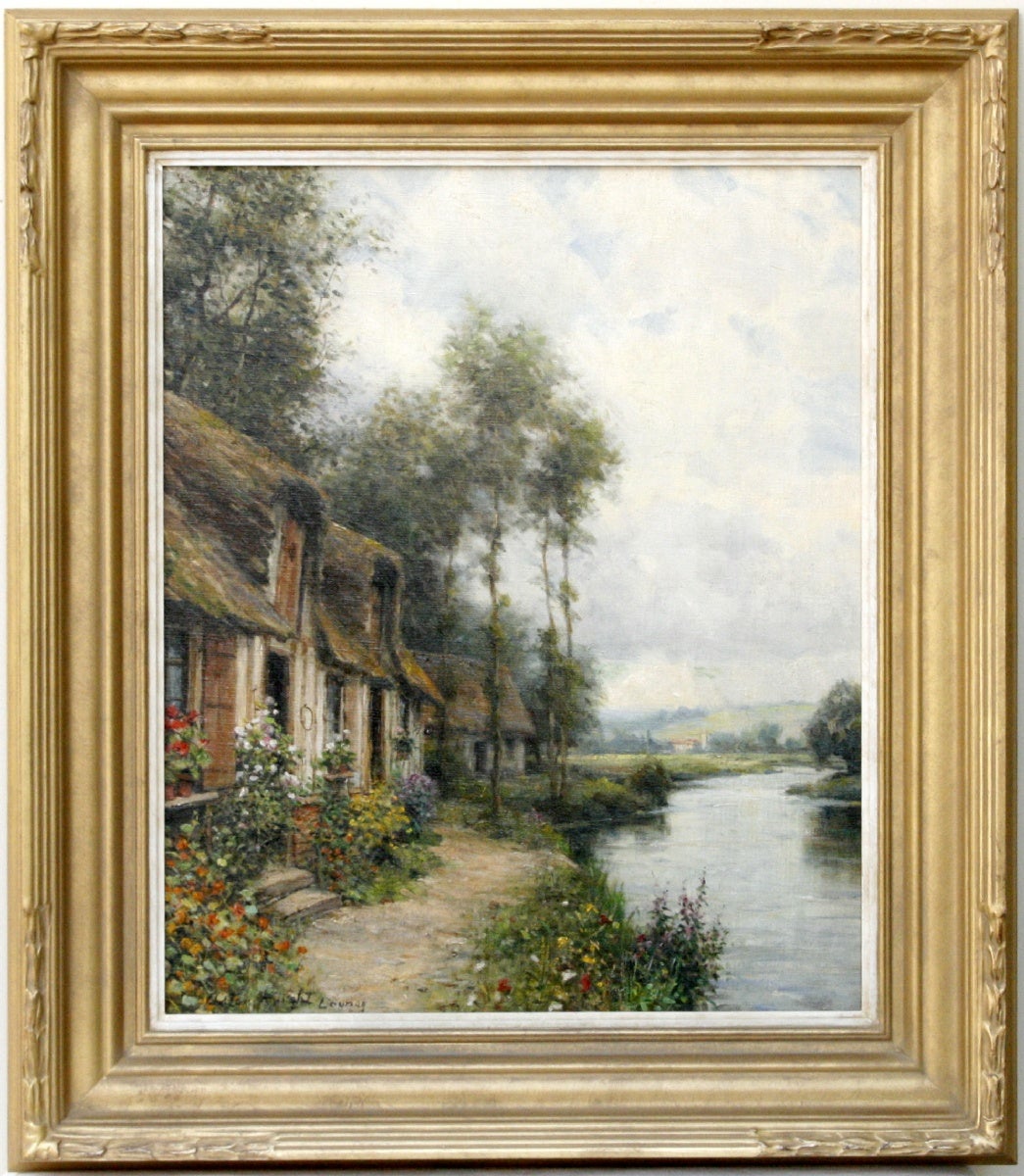 Landscape Painting Louis Aston Knight - Après-midi sur la rivière : peinture à l'huile impressionniste du 20e siècle