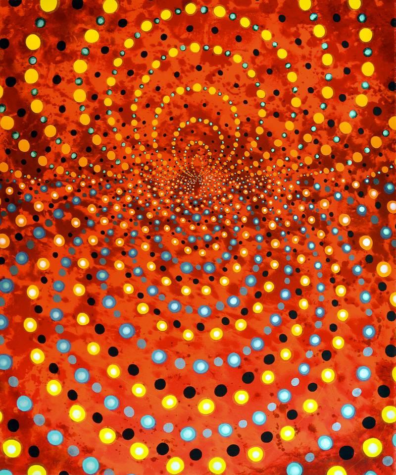 Abstract Print de Barbara Takenaga - Líneas de Fuerza (Rojo Fuego) Estado II