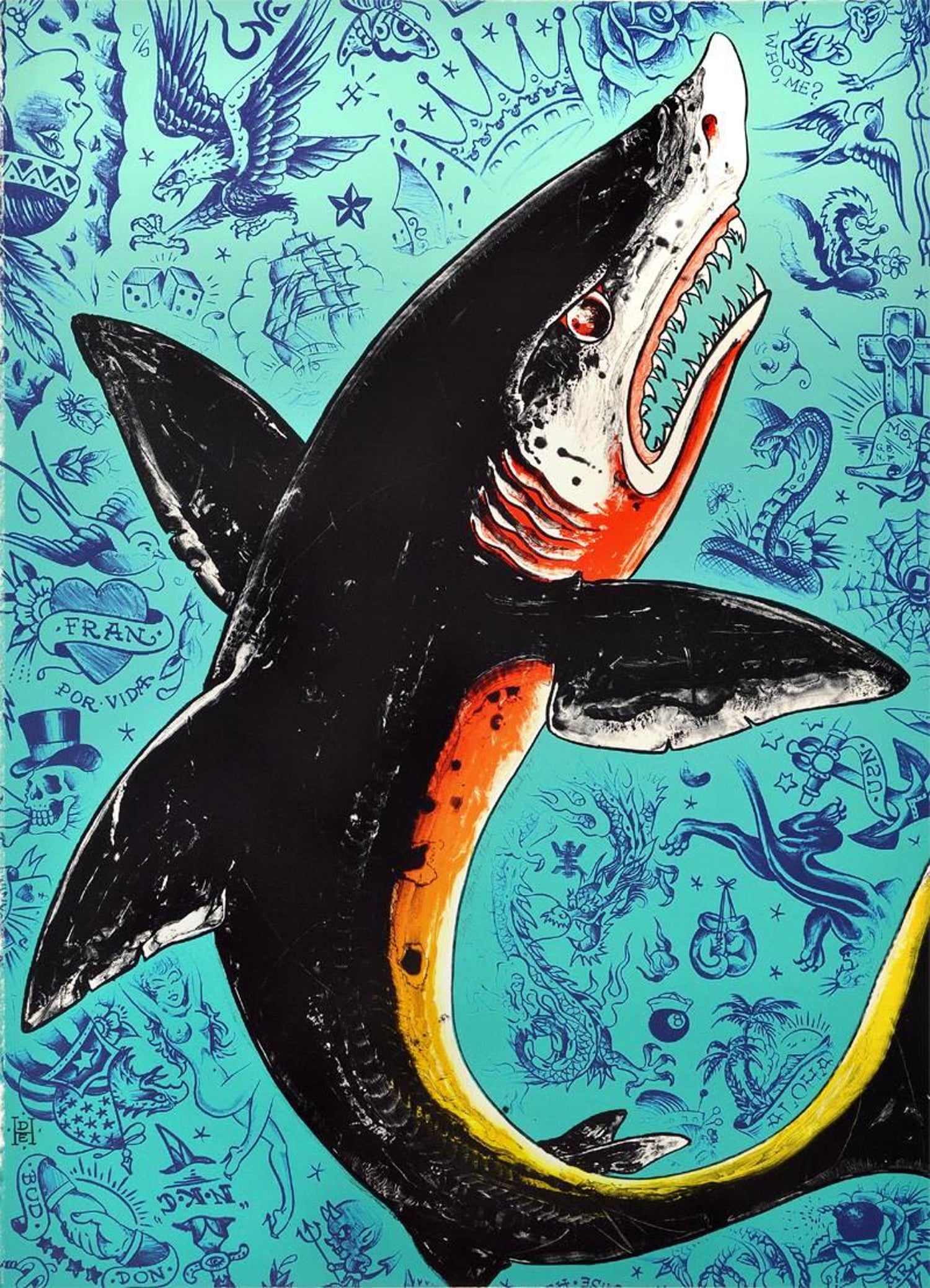 Don Ed Hardy - Tattoo Seas Shark For Sale at 1stDibs | ed hardy shark, ed  hardy surfing devil, ed hardy shark tattoo
