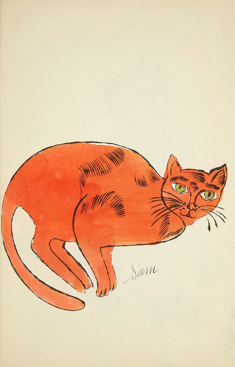 Andy Warhol Figurative Print - Orange Cat Crouching (from 25 Cats Named Sam and One Blue Pussy)